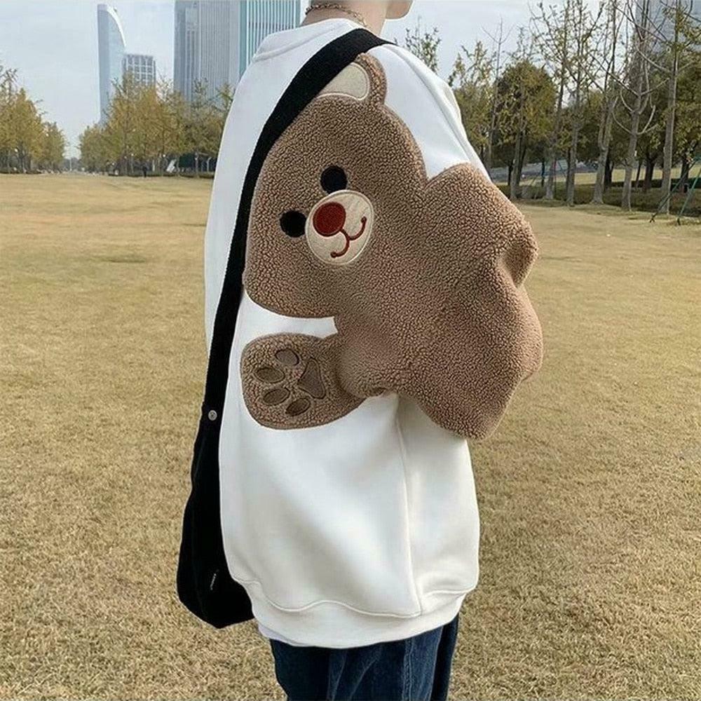 Weirdcore Bear Sleeve Sweatshirt - Trendy Y2K Bear Sweatshirt for Unique Style Enthusiasts