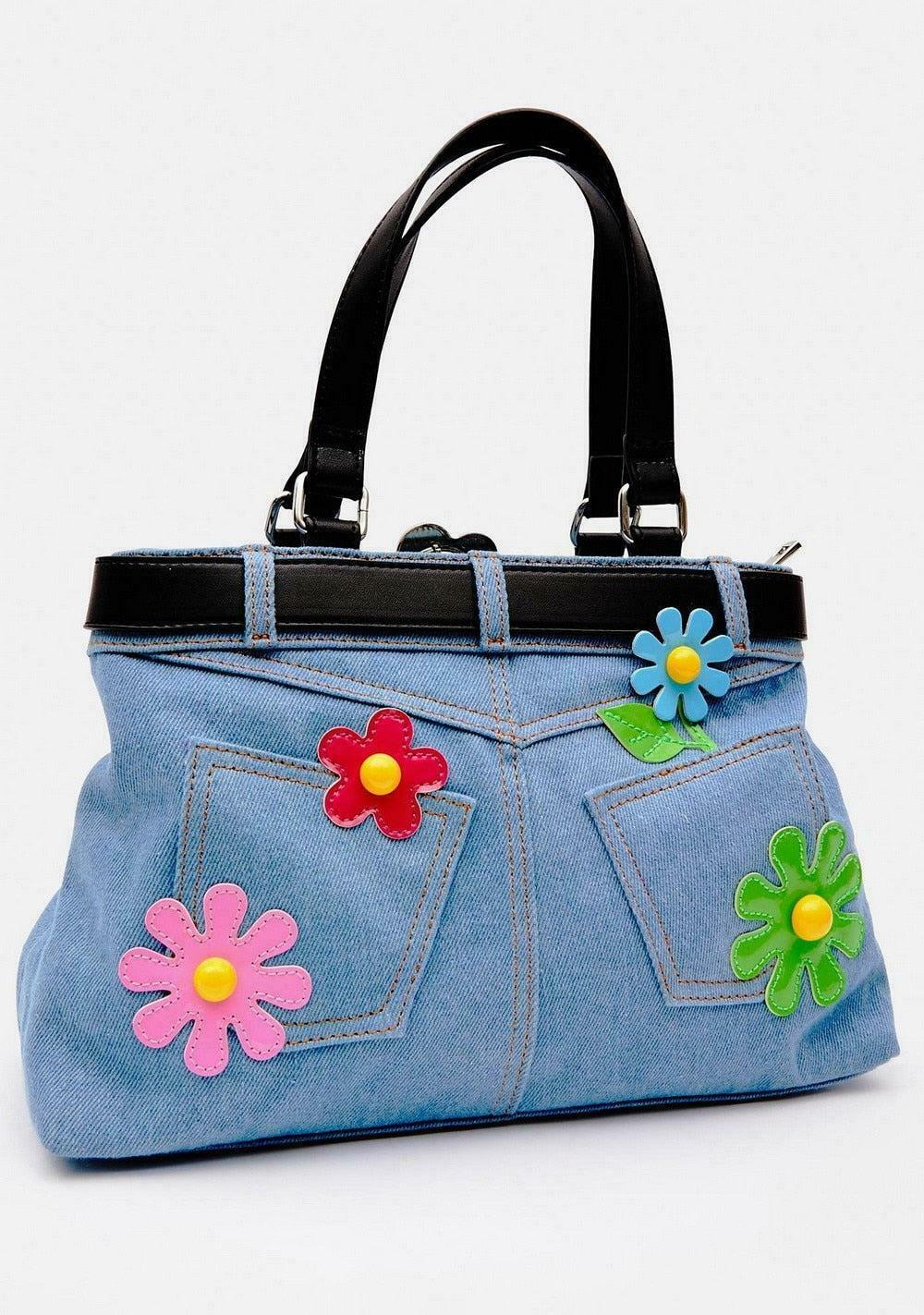 Weirdcore Belted Denim Handbag - Trendy Y2K Fashion Accessory for Stylish Outfits