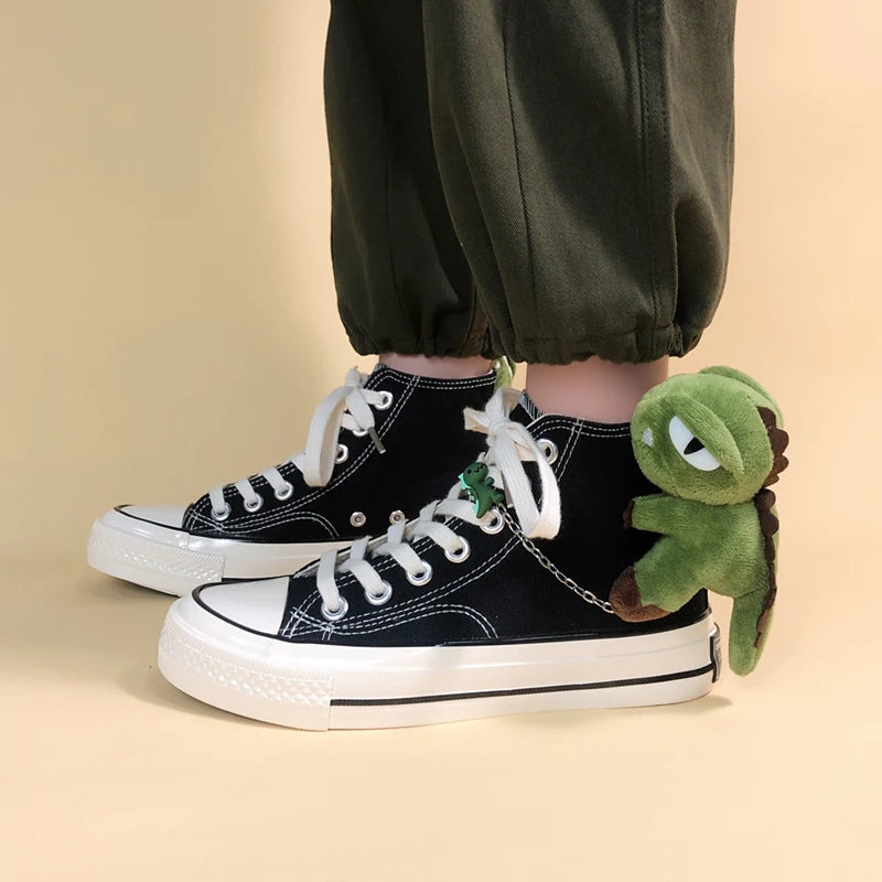 Weirdcore Dinosaur Canvas Shoes for Y2K Style Outfits - Trendy Grunge Footwear for 2025