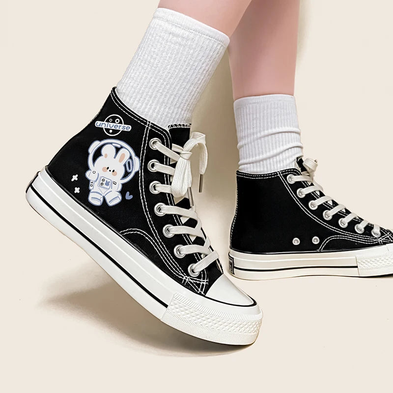 Y2K Astronaut Rabbit Lace Up Canvas Shoes for Trendy Style and Unique Fashion Statement