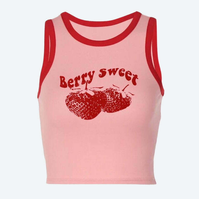 Y2K Berry Sweet Crop Top - Trendy Strawberry Print for Stylish Y2K Clothing Lovers