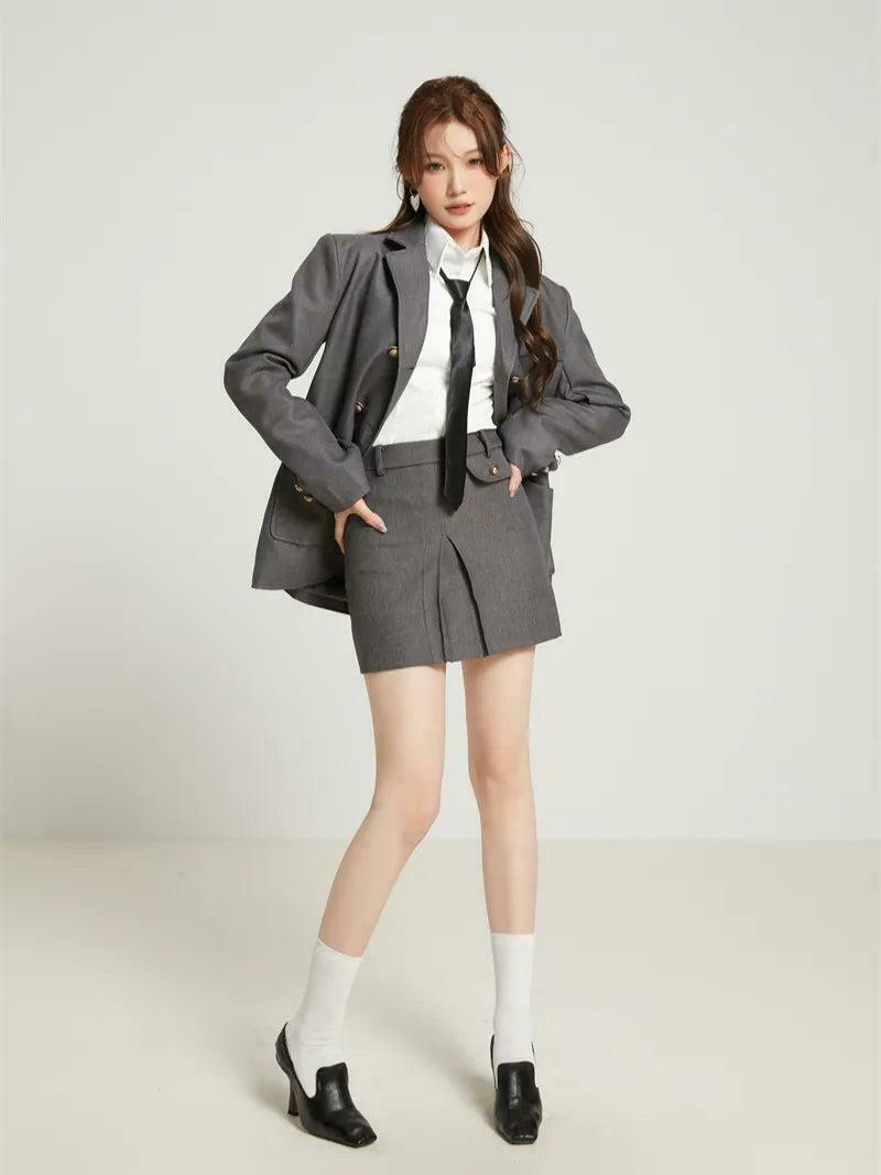 Y2K College Style Skirt, Blazer & Shirt Set - Trendy Three-Piece Retro Outfit for Women