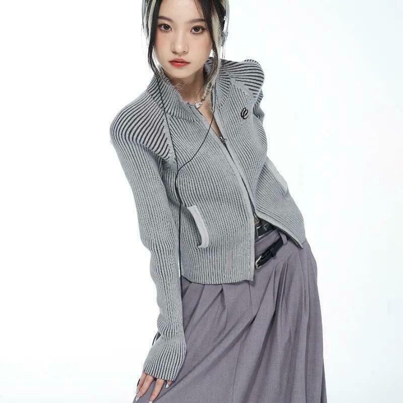 Y2K Cyber Zip-Up Turtleneck Cardigan - Trendy Korean & Asian Y2K Fashion Essential