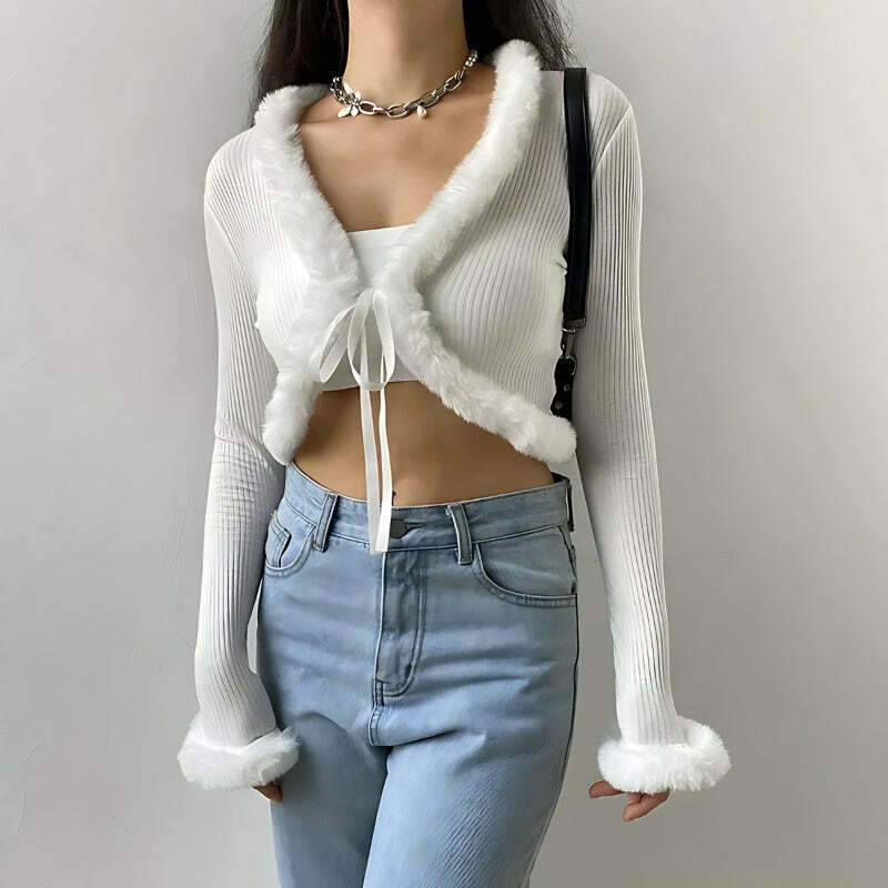 Y2K Faux Fur Corduroy Crop Cardigan for Trendy Street Style and Neo Y2K Fashion