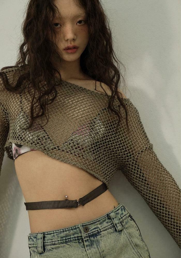 Y2K Fishnet Crop Shrug Sweater for Trendy Style - Perfect Y2K Clothing for All