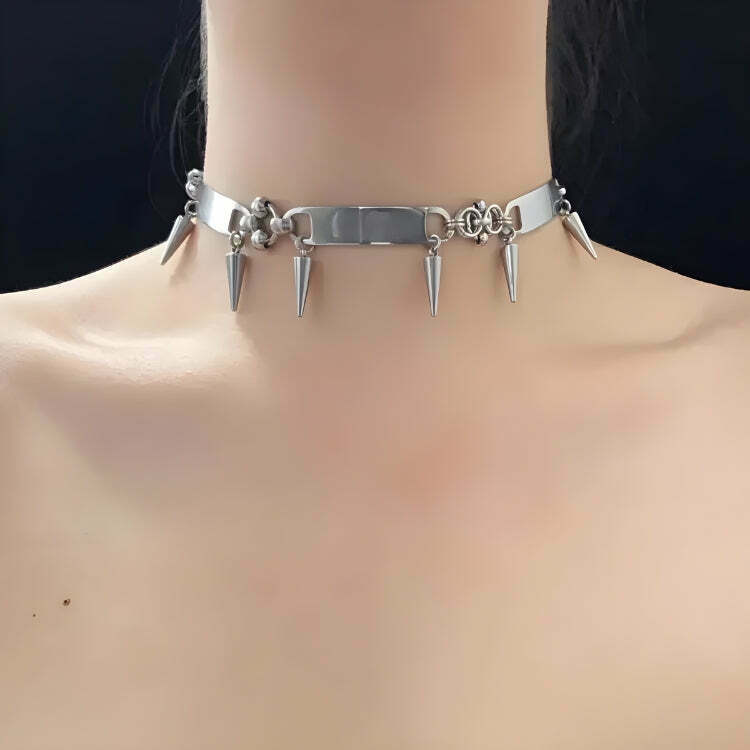 Y2K Goth Spiked Metal Choker - Edgy Spiked Choker for Trendy Y2K Clothing Lovers