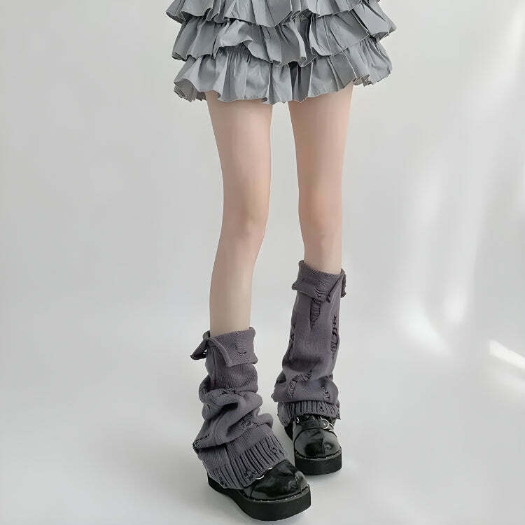 Y2K Grunge Distressed Knitted Leg Warmers for Trendy Korean and Asian Fashion Lovers