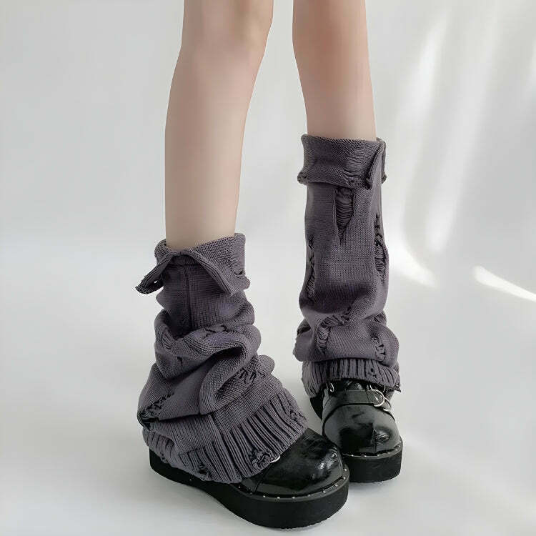 Y2K Grunge Distressed Knitted Leg Warmers for Trendy Korean and Asian Fashion Lovers