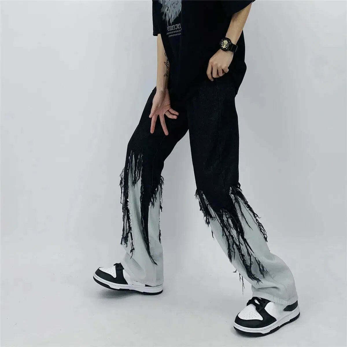 Y2K Grunge Fringed Straight Leg Jeans for Trendy Style | Must-Have Y2K Clothing