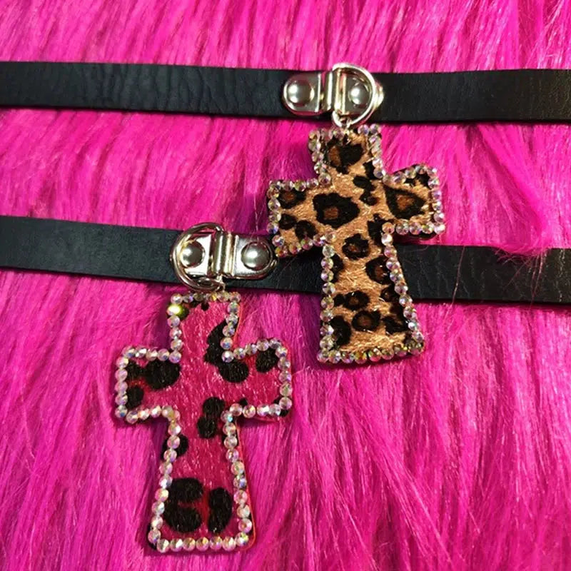 Y2K Leopard Cross Choker Necklace - Trendy Korean & Asian Fashion Accessory for Stylish Looks