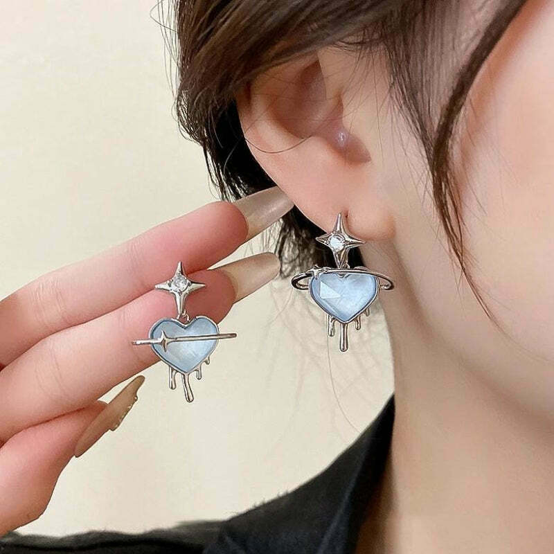 Y2K Melting Heart Earrings - Trendy Korean & Asian Fashion Accessories for a Retro Look