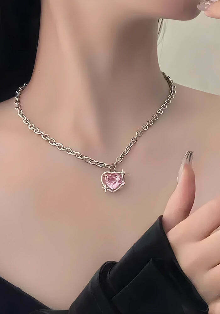 Y2K Shiny Heart Necklace - Trendy Soft Y2K Style Jewelry for Fashion-Forward Outfits