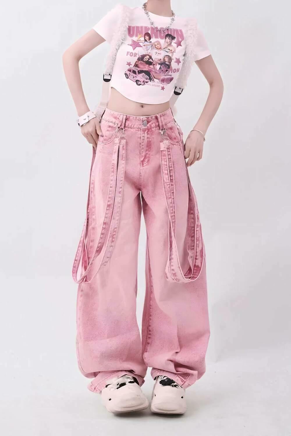 Y2K Soft Girl Double Belted Baggy Jeans for Trendy Hip Hop and Grunge Fashion Outfits