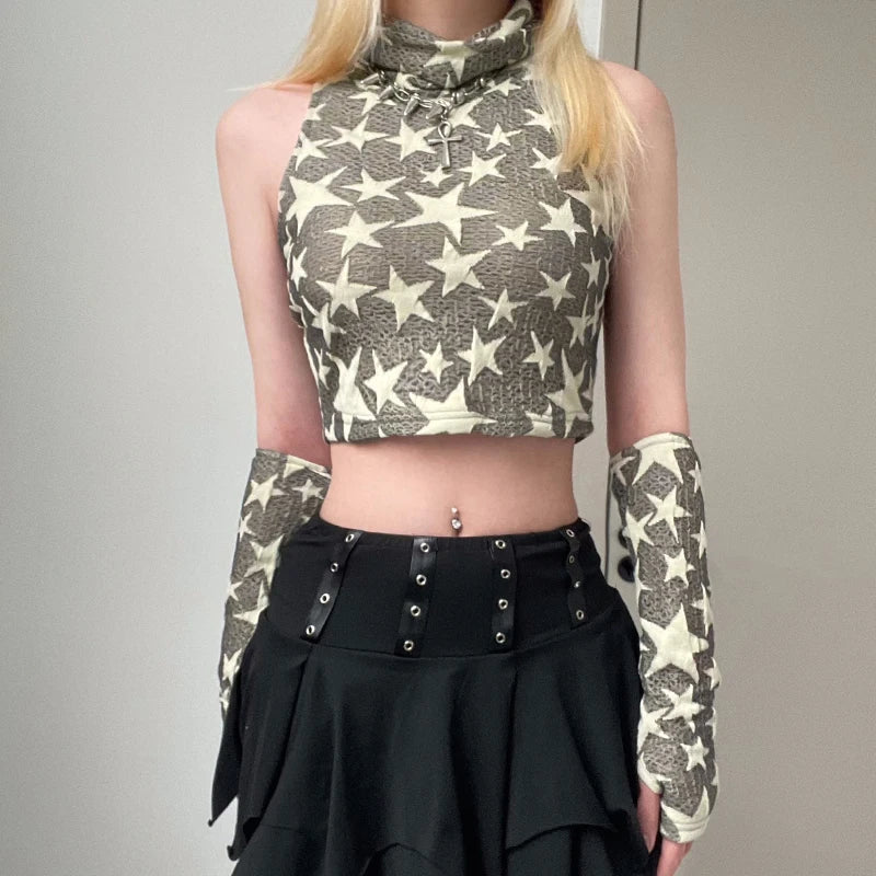 Y2K Star Embroidered Crop Top - Trendy Grunge & Emo Styles for Fashion-Forward Looks