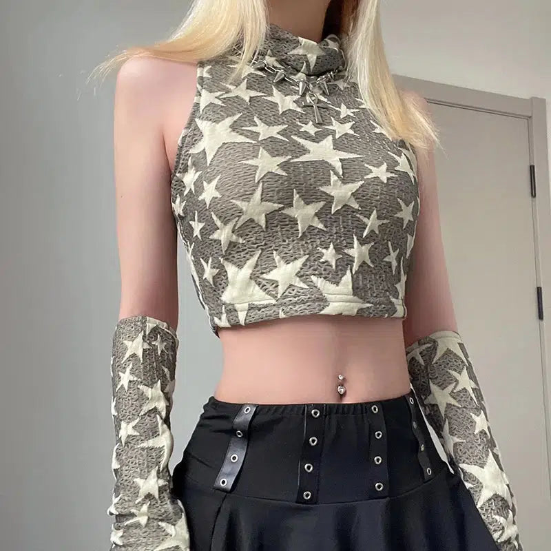 Y2K Star Embroidered Crop Top - Trendy Grunge & Emo Styles for Fashion-Forward Looks