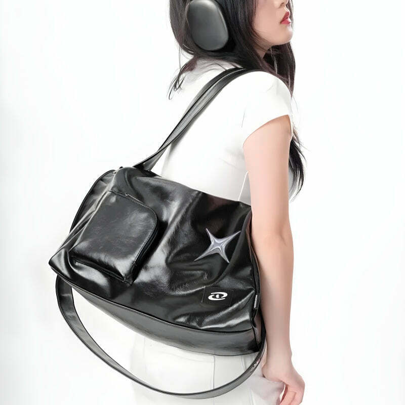 Y2K Star Faux Leather Bag - Trendy Minimalist Accessory for Y2K Fashion Enthusiasts