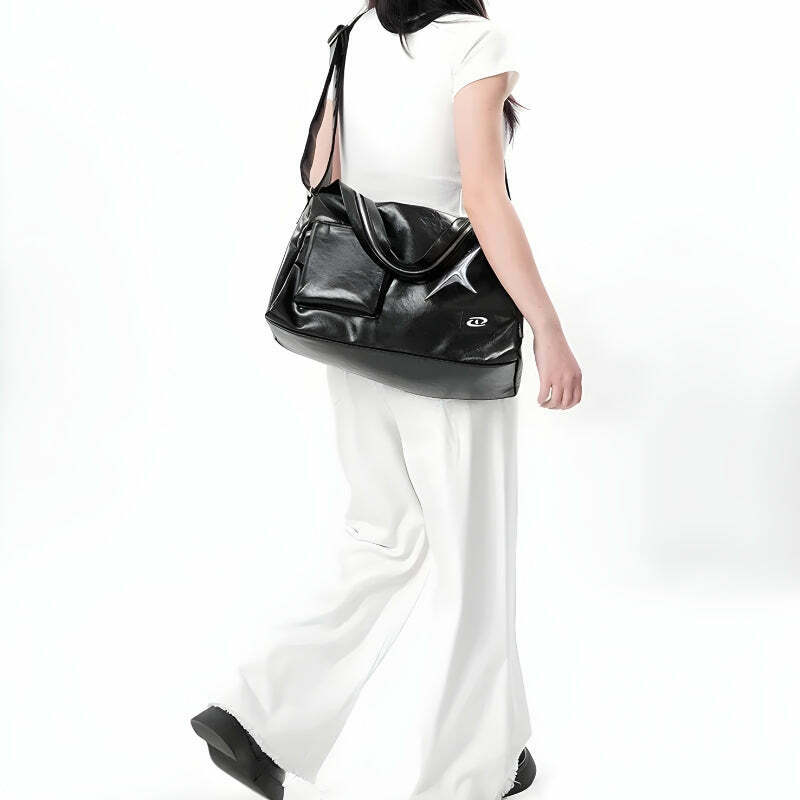 Y2K Star Faux Leather Bag - Trendy Minimalist Accessory for Y2K Fashion Enthusiasts