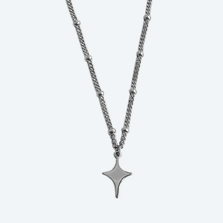 Y2K Star Silver Necklace - Trendy Beaded Star Jewelry for Korean & Asian Y2K Fashion