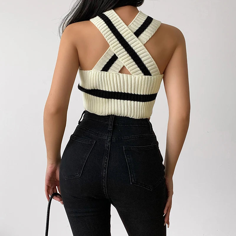 Y2K Striped Knitted Crop Top - Trendy Black Style for Grunge Outfits and Fashion Lovers