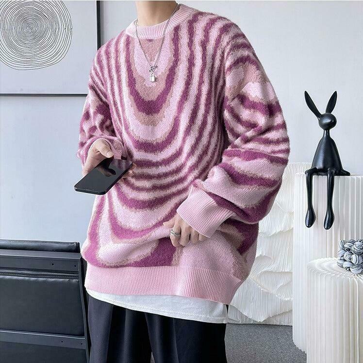 Y2K Wavy Striped Knitted Sweater in Brown and Cream - Trendy Grunge Korean Fashion