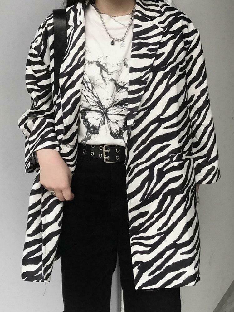 Zebra Print Long Blazer for Trendy Y2K Style - Perfect Y2K Clothing for Men and Women