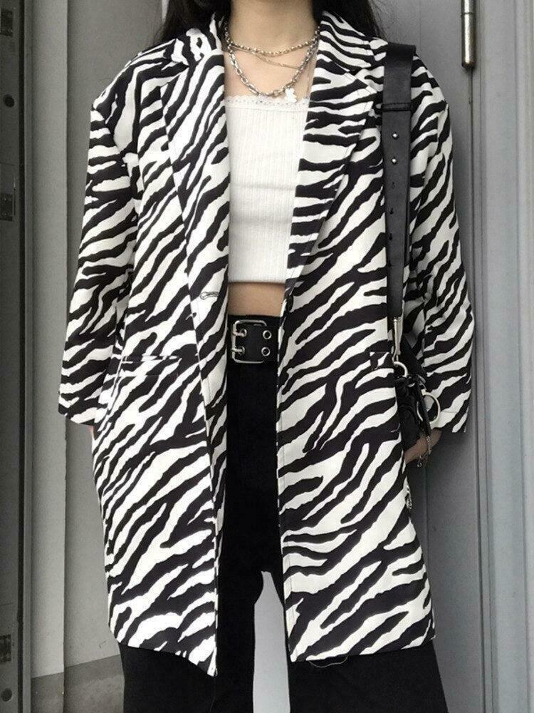 Zebra Print Long Blazer for Trendy Y2K Style - Perfect Y2K Clothing for Men and Women